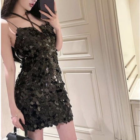 LD 86-90 Myra Mini Black Sequin Dress