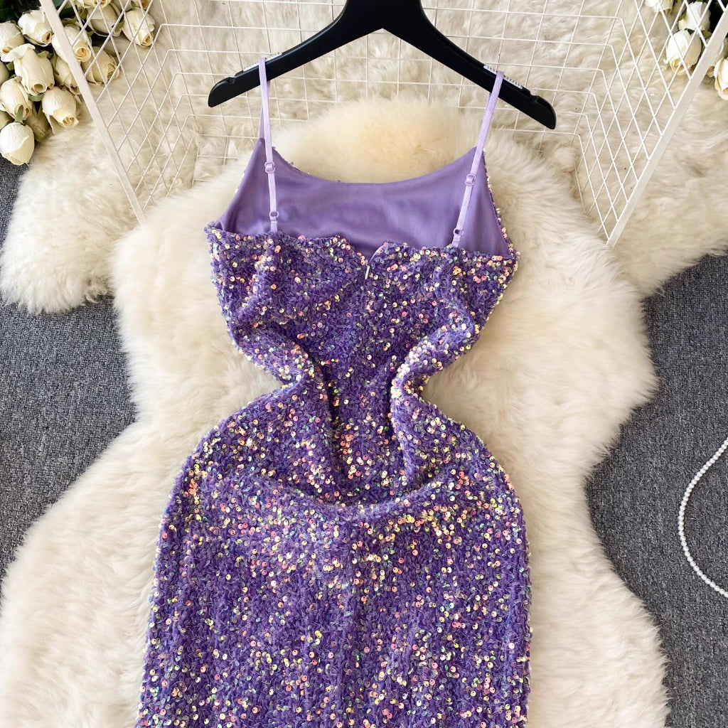 LD 80-92 Fion Purple Sequin Velvet Midi Dress