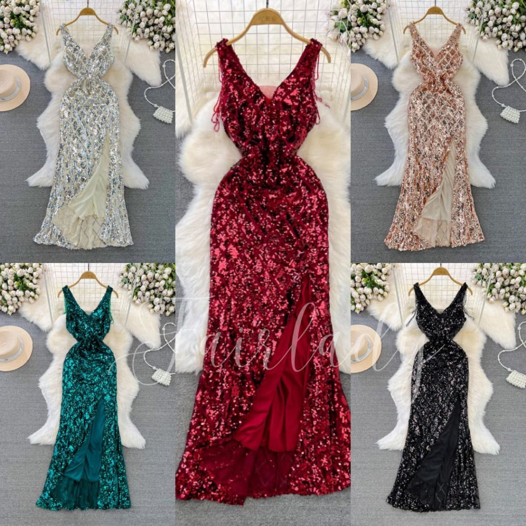 [READY STOCK] LD 76-104 Olaia Sequin Beads Maxi Party Dress Gaun Pesta Korean Style Premium Fairlady 9/7