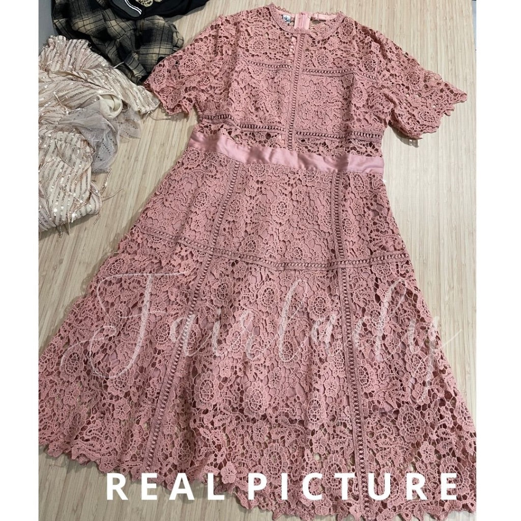 [READY] LD 86-98 Kaori Pink-Peach Brukat Lace Midi Dress Korean Style Premium Fairlady 152