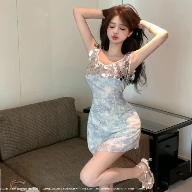 LD 82-88 Cestella Mini Sequin Silver-Blue Dress