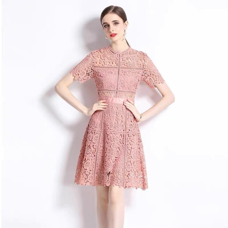 [READY] LD 86-98 Kaori Pink-Peach Brukat Lace Midi Dress Korean Style Premium Fairlady 152