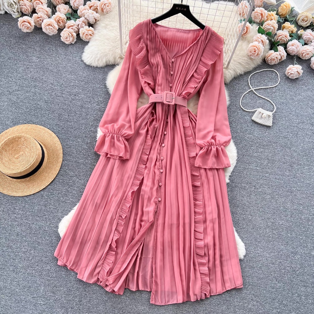 LD 96 Lilia Chiffon Ruffle Dress Lengan Panjang Fairlady 170