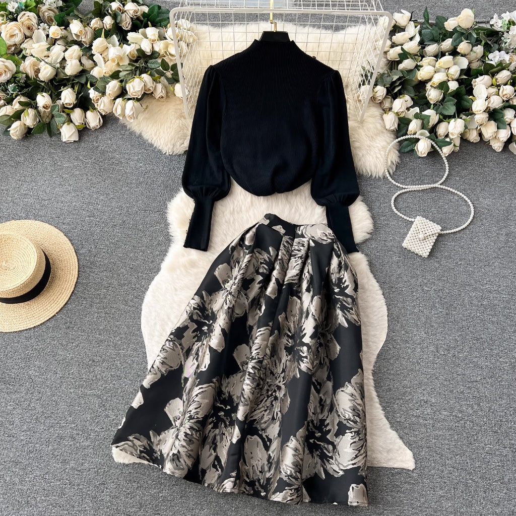 LD 100/76 Leonie Black Set Top+Jacquard Skirt Fairlady 176