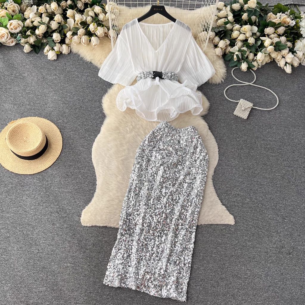 [READY] Carin Sequin Party Top+Skirt Korea Set Pesta