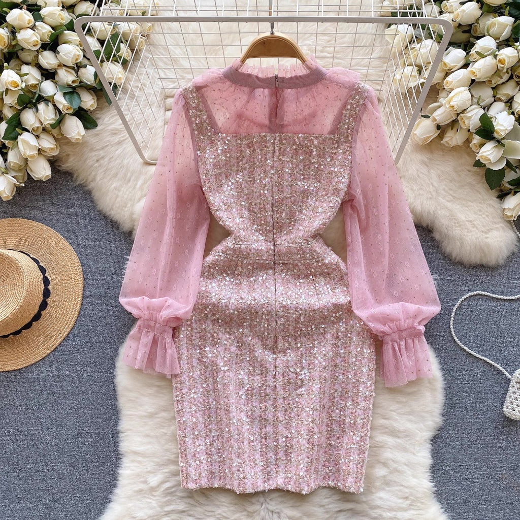 [READY] LD 90-100 Edith Tweed Lace Sequin Ribbon Dress Korean Style Premium Fairlady 181