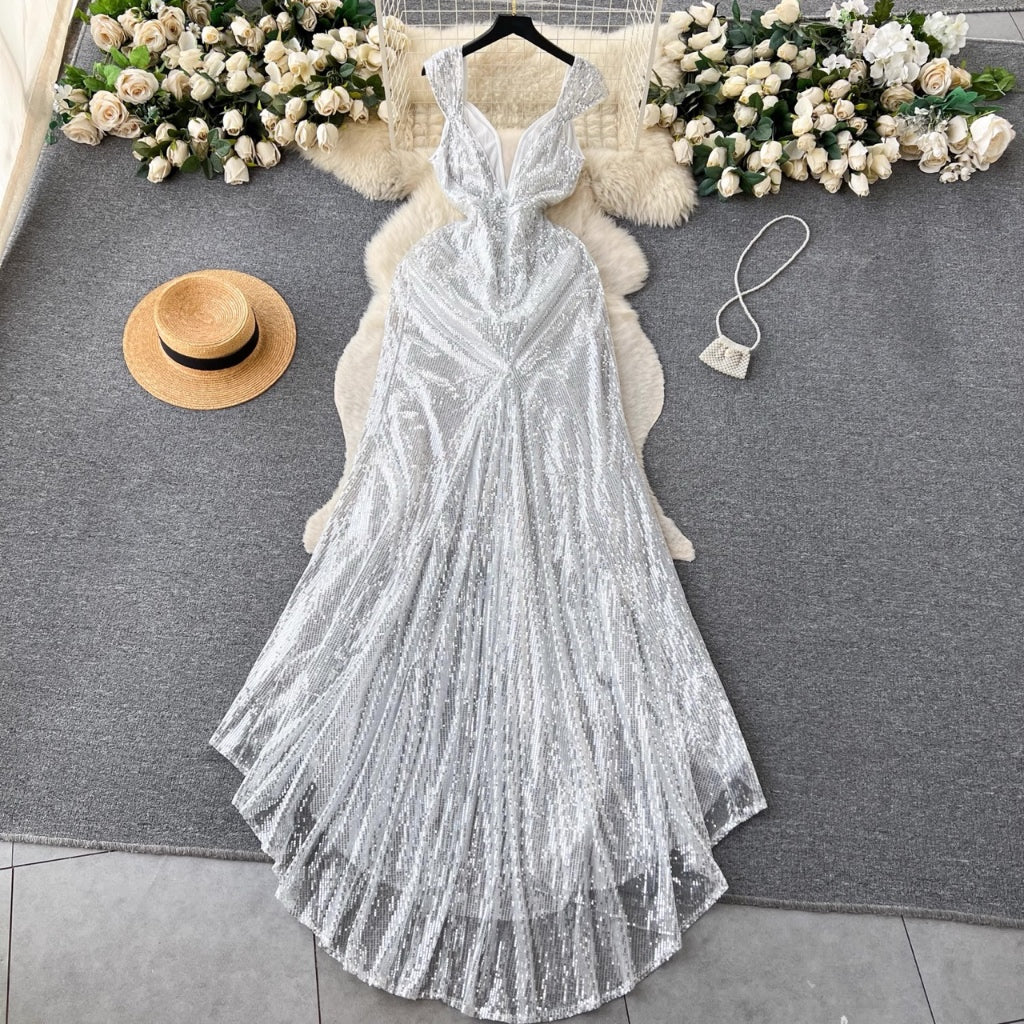 [READY] BIG LD 90-100 Martha White Sequin Party Maxi Long Dress