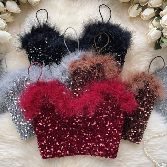 [READY] LD 80-92 Dyan Fur Sequin Crop Top