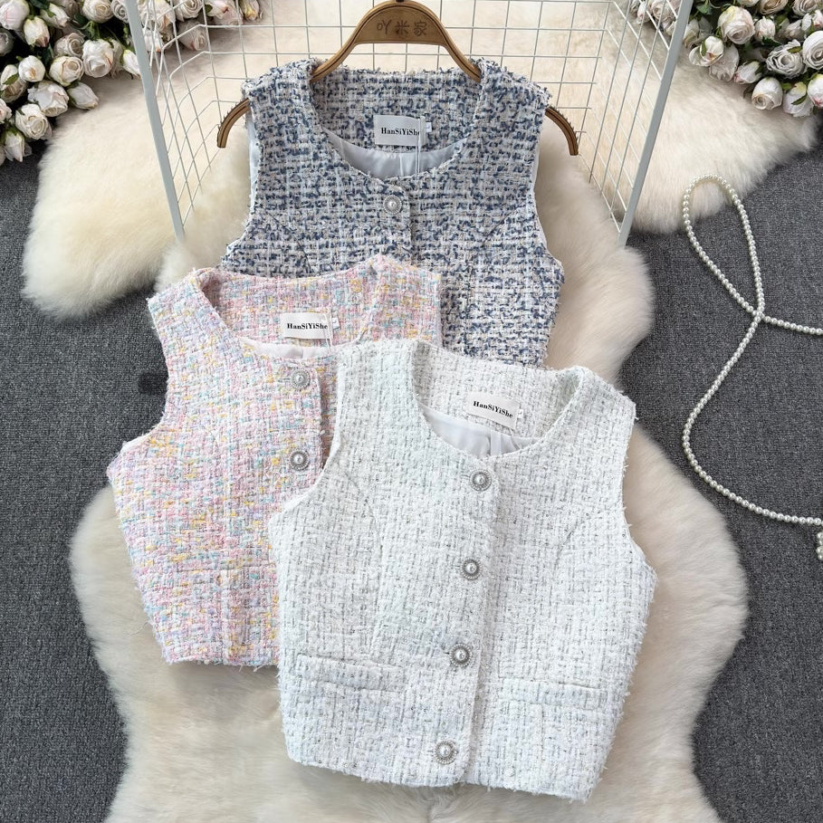 [READY STOCK] LD 92 Erica Tweed Vest Korean Style Premium Fairlady 16/07