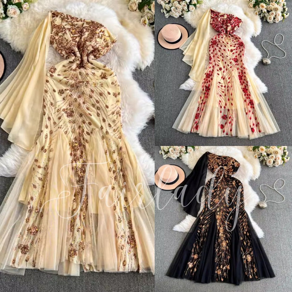 [READY STOCK] LD 80-102 Megara Sequin Party Maxi Dress Pesta Korea Wanita Korean Style Fairlady_id 12