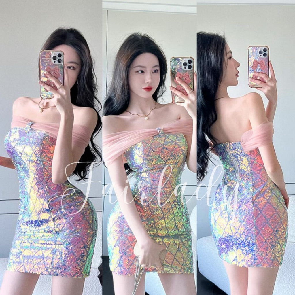 [READY STOCK] LD 78-88 Wela Pink Sequin Mini Party Dress Korean Style Premium Fairlady 10