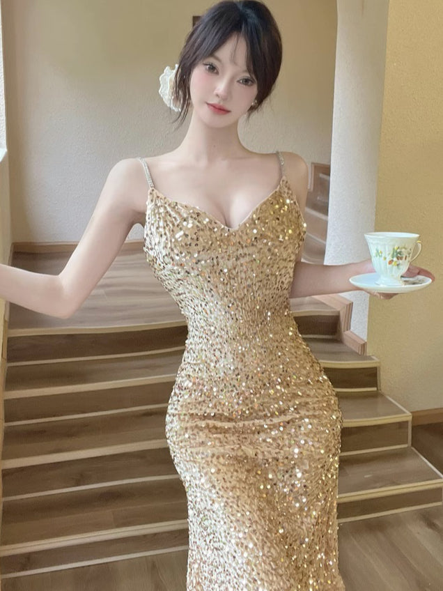 [READY STOCK] LD 84-96 Elana Khaki Sequin Party MIDI Dress Korean Style Premium Fairlady_id 11