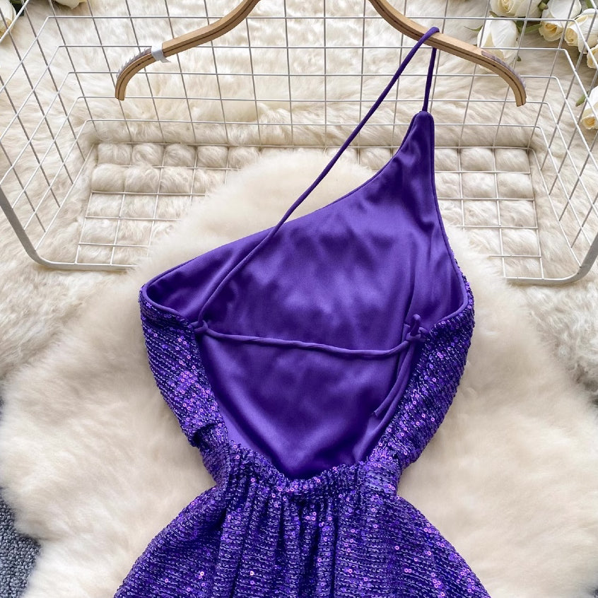 [READY STOCK] LD 66-86 Suha Purple Sequin Party Mini Dress Pesta Korea Wanita Korean Style Fairlady_id 11