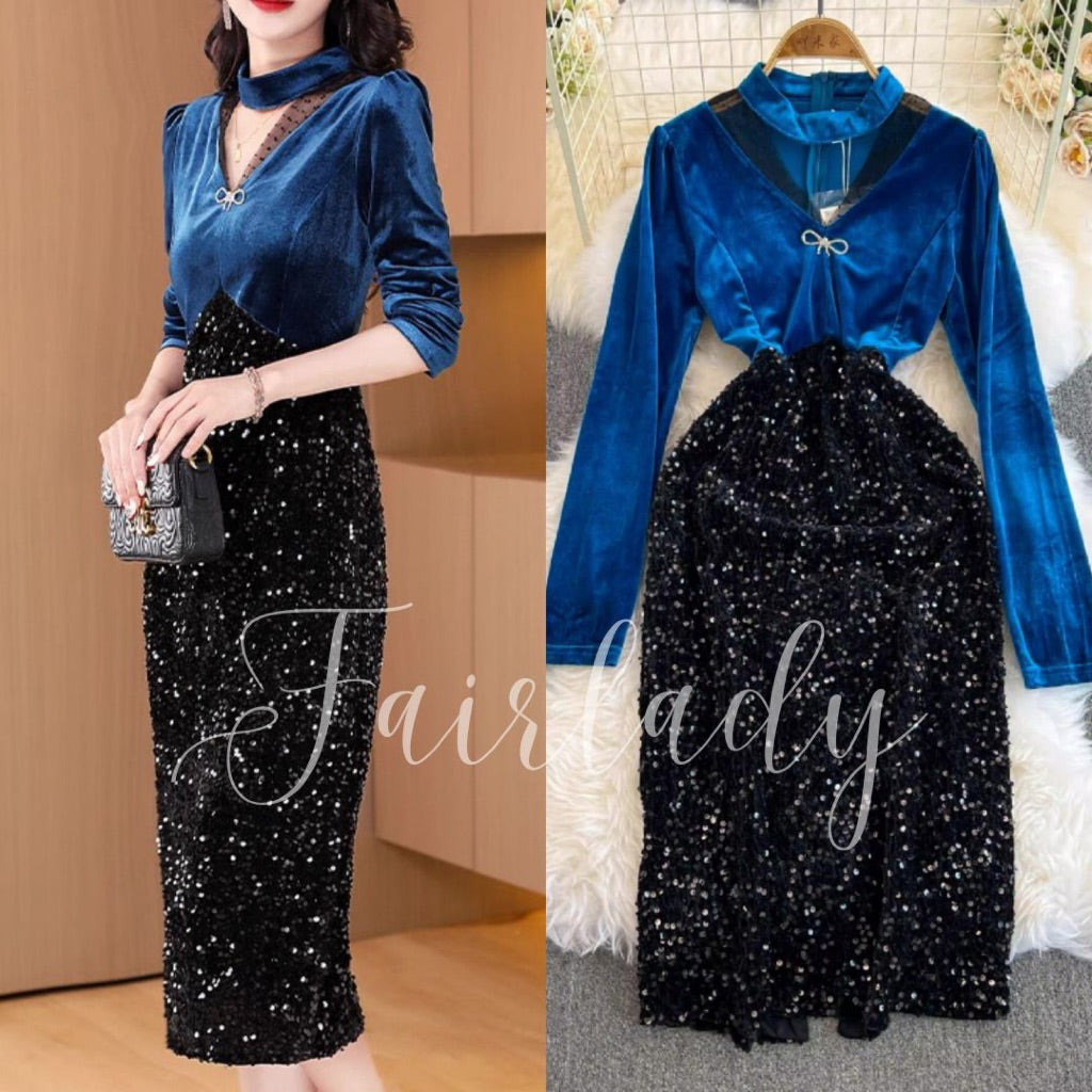 [READY STOCK] LD 86-96 Fausta Sequin Velvet Dress Midi Korean Style Premium Fairlady 10