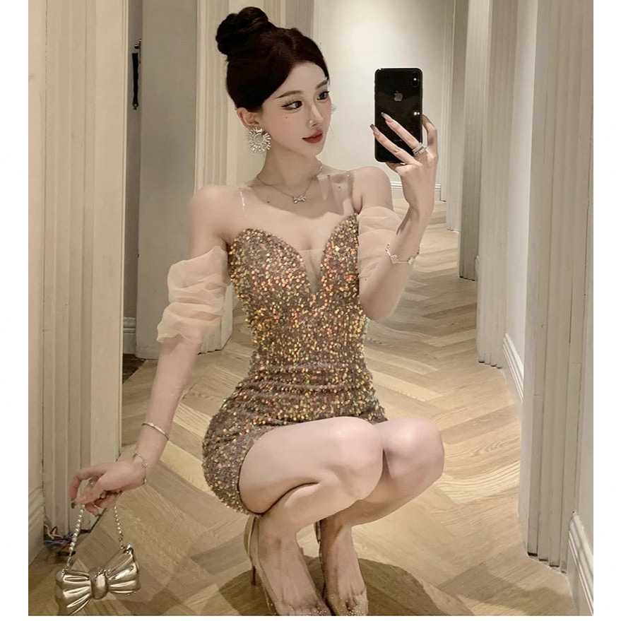 [READY STOCK] LD 70-90 Cora Bronze Mini Sequin Dress Korean Style Premium Fairlady 10/07