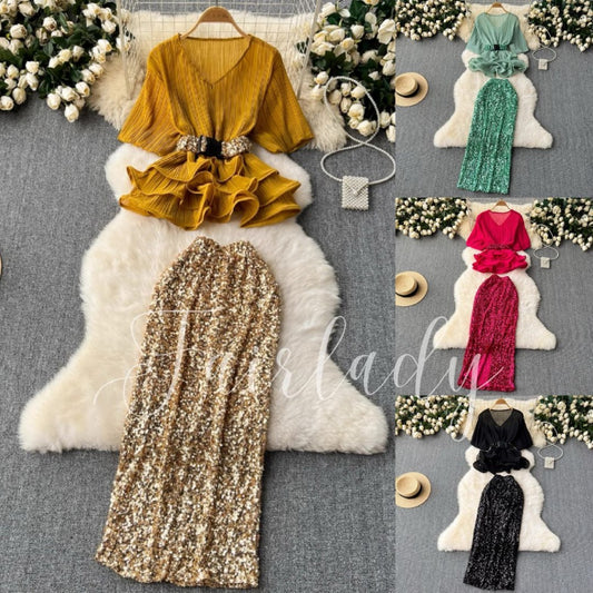 [READY STOCK] BIG SIZE Conna Sequin Party SIFON TOP+Skirt Korea Set Pesta Blink Wanita Korean Style Premium Fairlady_id 10