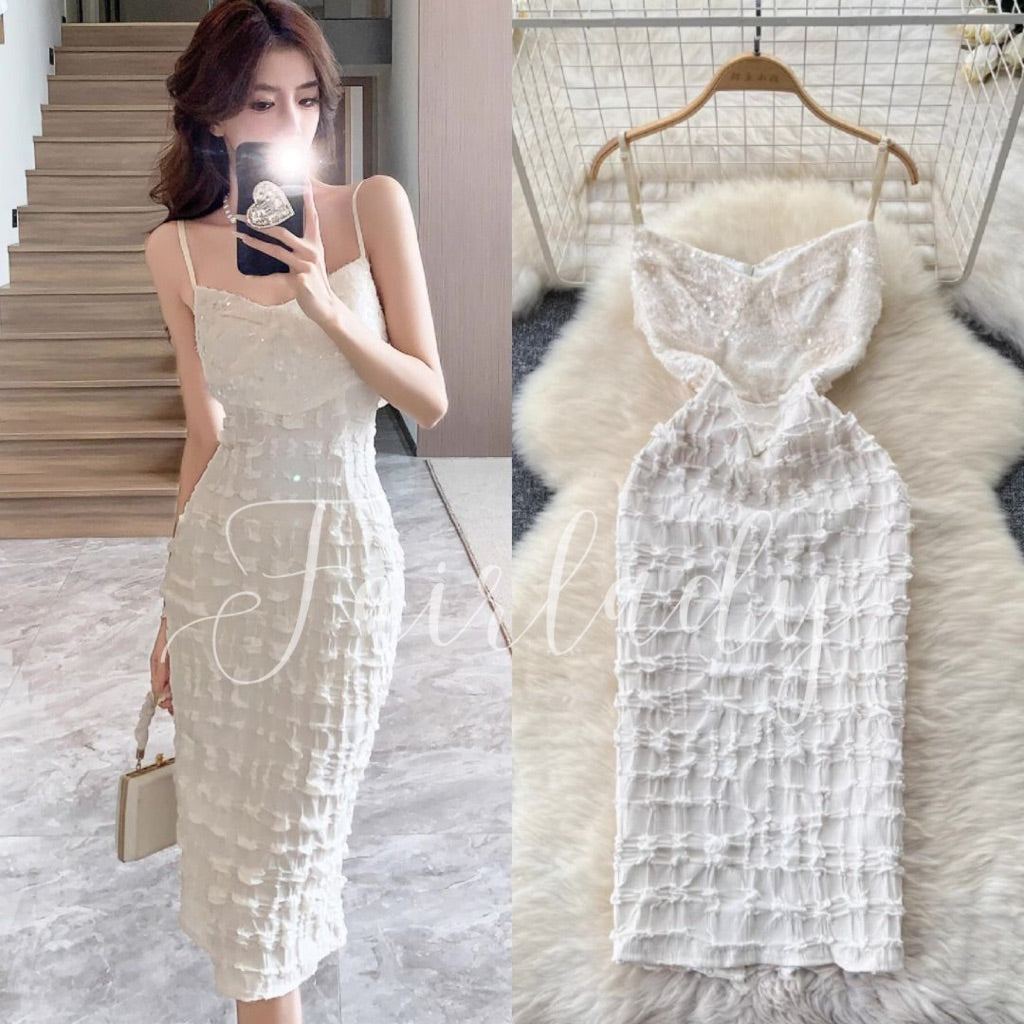 [READY STOCK] LD 80-84 Iora Ivory Sequin Dress Midi Korean Style Premium Fairlady 10