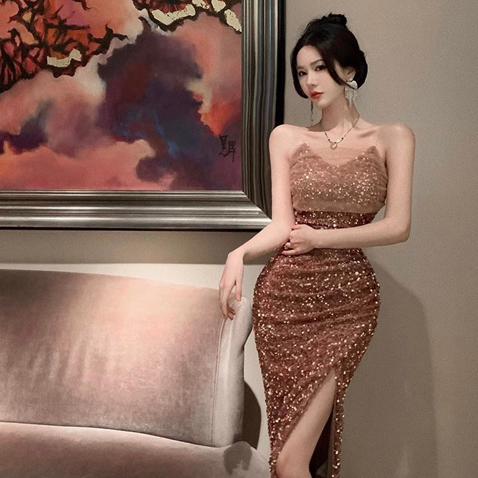 [READY STOCK] LD 84-92 Joel Bronze Sequin Midi Party Dress Korean Style Premium Fairlady 10