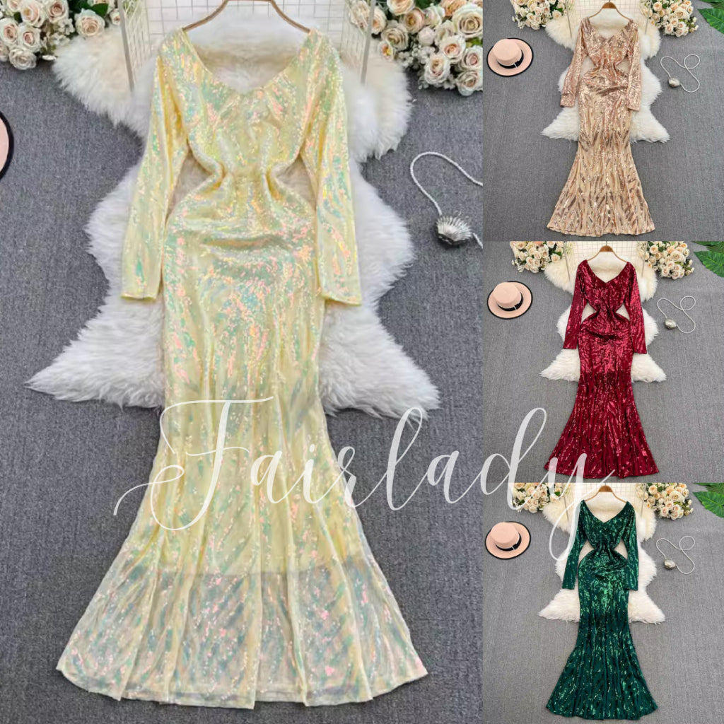 [READY STOCK] LD 86-108 Lily Sequin Maxi Long Dress Gaun Pesta Korean Style Premium Fairlady 10