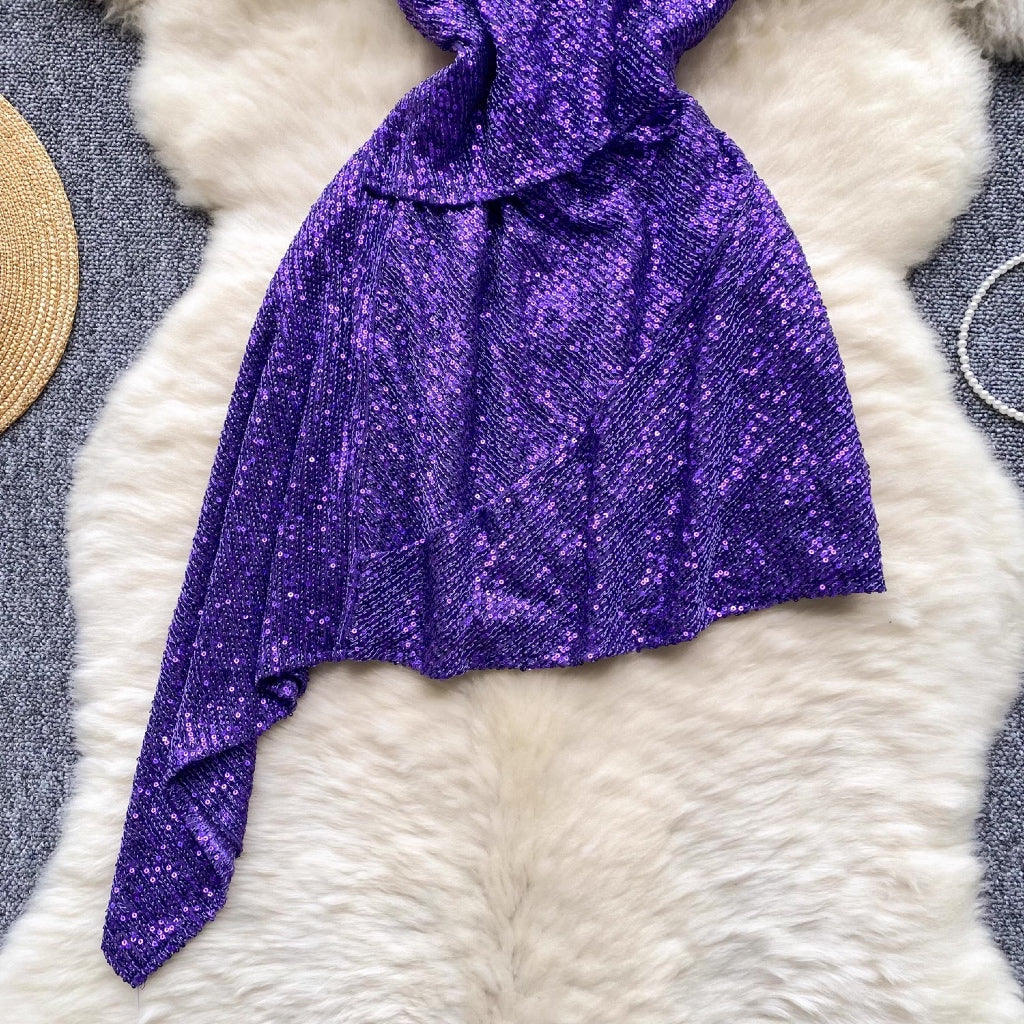 [READY STOCK] LD 66-86 Suha Purple Sequin Party Mini Dress Pesta Korea Wanita Korean Style Fairlady_id 11