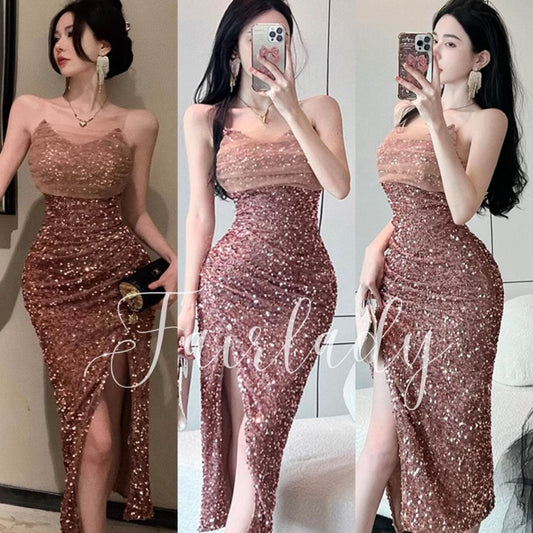 [READY STOCK] LD 84-92 Joel Bronze Sequin Midi Party Dress Korean Style Premium Fairlady 10