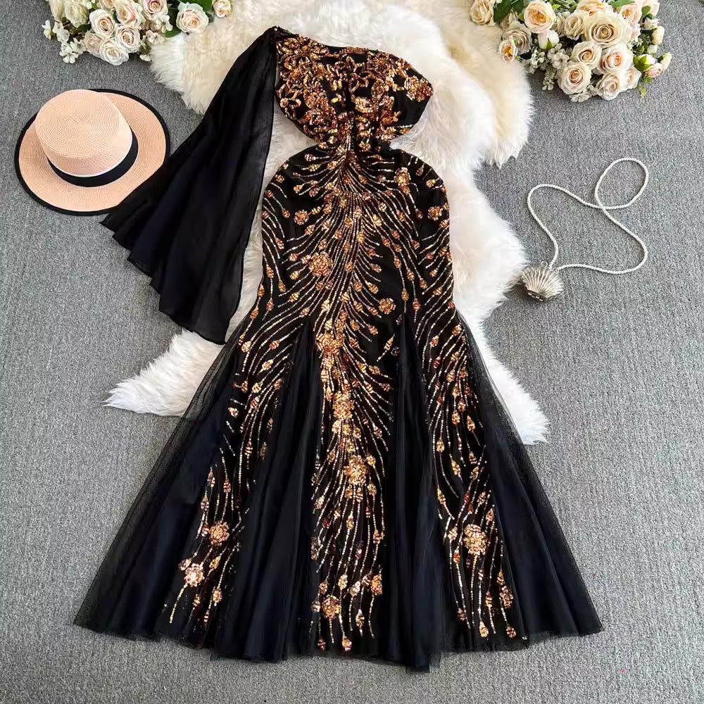 [READY STOCK] LD 80-102 Megara Sequin Party Maxi Dress Pesta Korea Wanita Korean Style Fairlady_id 12