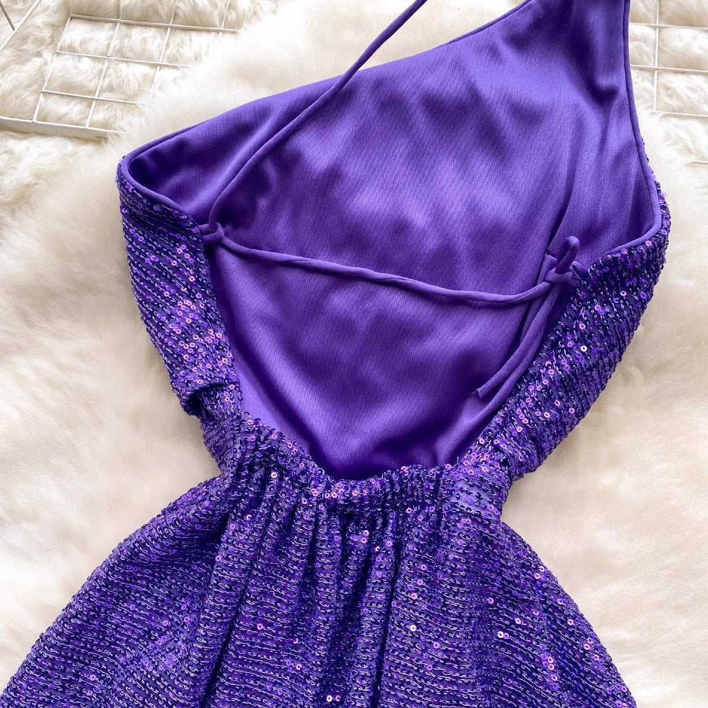 [READY STOCK] LD 66-86 Suha Purple Sequin Party Mini Dress Pesta Korea Wanita Korean Style Fairlady_id 11