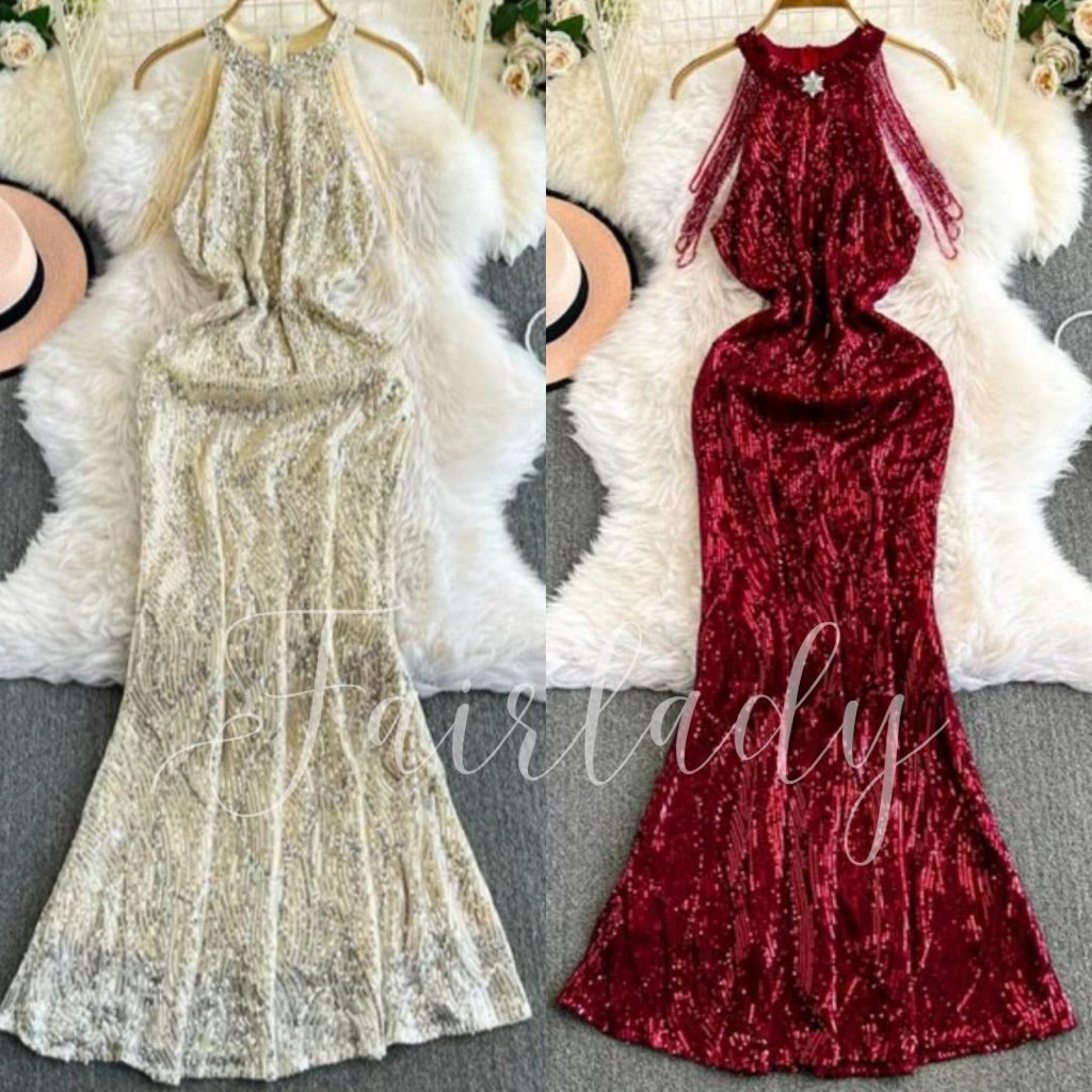 [READY STOCK] LD 74-100 Elora Sequin Party Maxi Beads Dress Pesta Korea Wanita Korean Style Fairlady_id 12