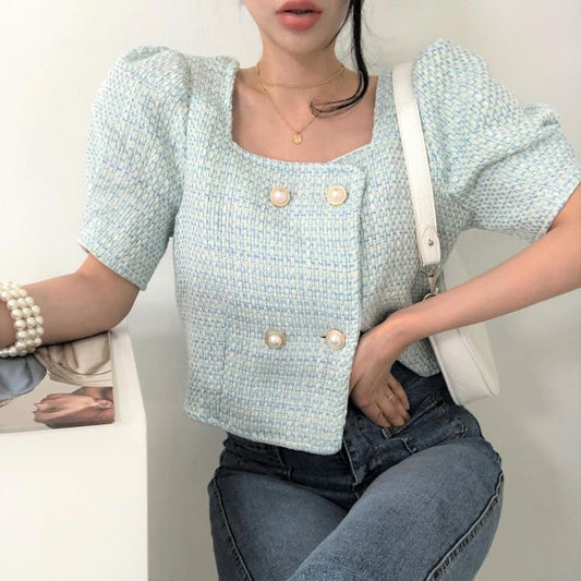 Chau Tweed Crop Top Korea Fairlady