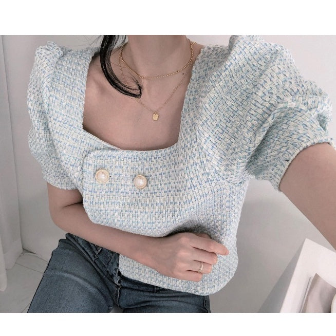 Chau Tweed Crop Top Korea Fairlady