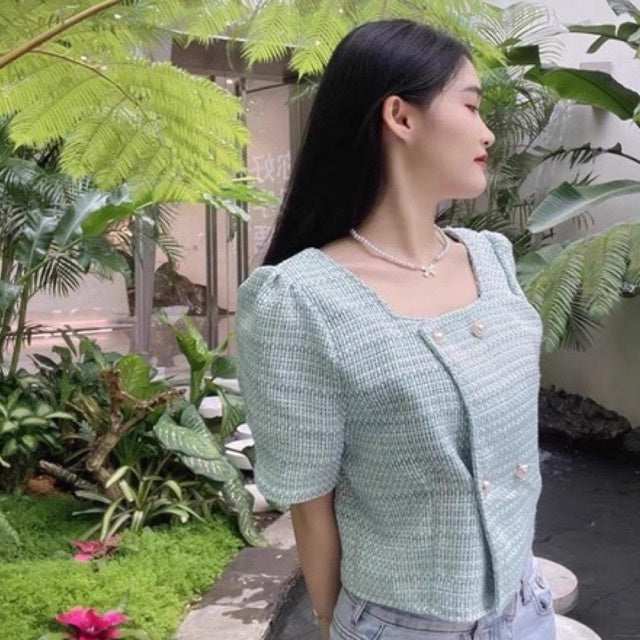 Chau Tweed Crop Top Korea Fairlady